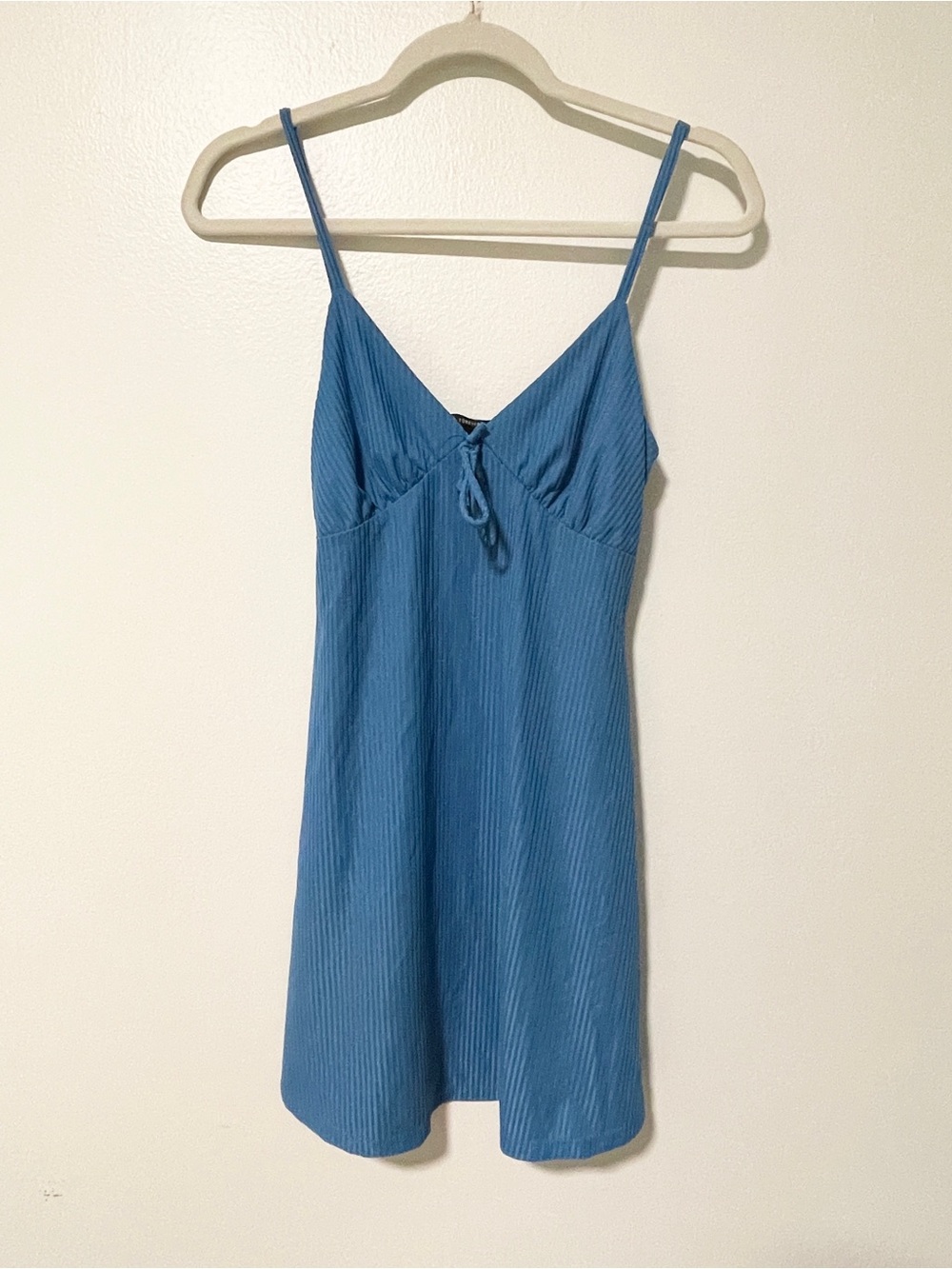 Forever 21 Royal Blue Ribbed Spaghetti Strap Sundress Short V Neck Tie Front